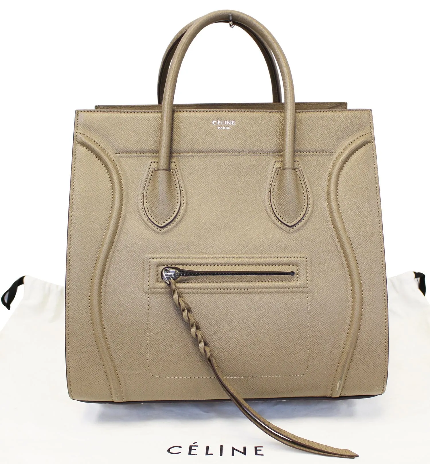 CELINE Taupe Grained Calfskin Leather Large Phantom Luggage Tote Bag