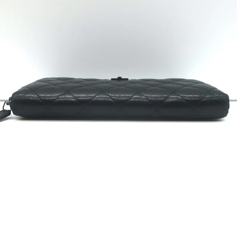 Chanel 16K Reissue L-Gusset Zip Around Wallet Black Quilted Leather