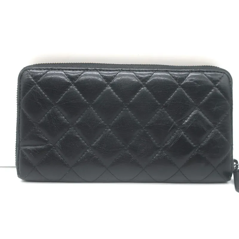Chanel 16K Reissue L-Gusset Zip Around Wallet Black Quilted Leather