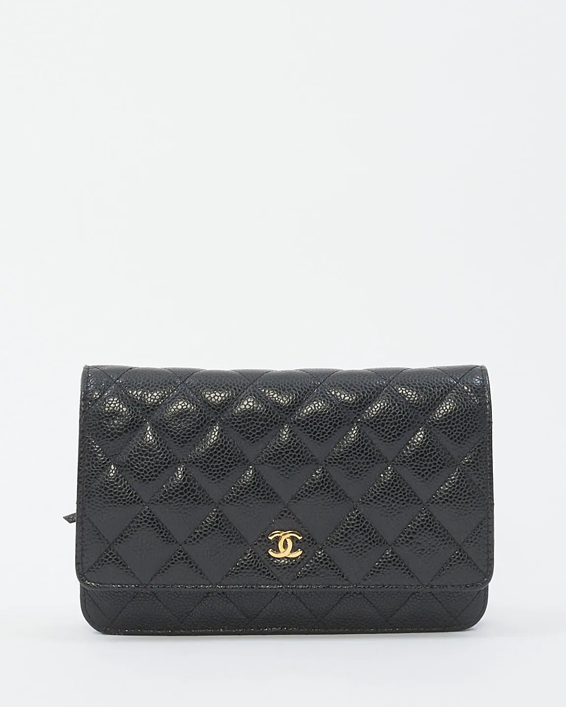 Chanel Black Caviar Leather Wallet On Chain with Gold Hardware