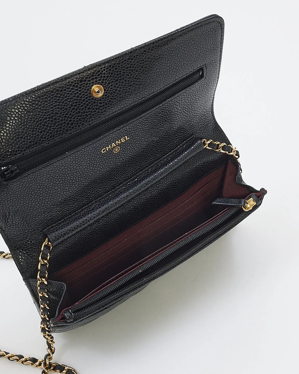 Chanel Black Caviar Leather Wallet On Chain with Gold Hardware