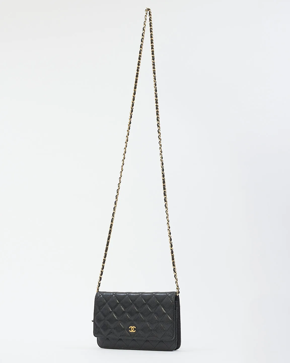 Chanel Black Caviar Leather Wallet On Chain with Gold Hardware