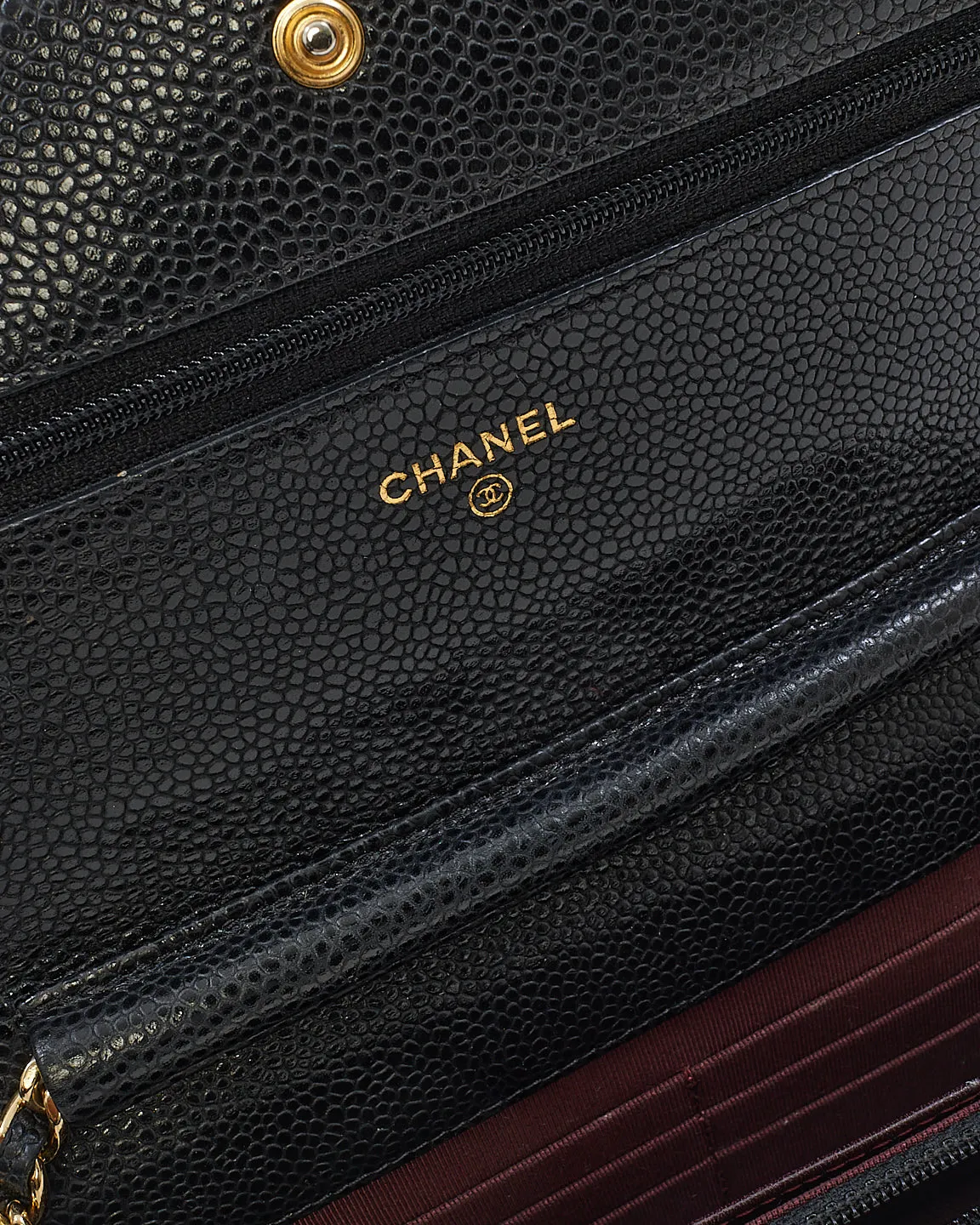 Chanel Black Caviar Leather Wallet On Chain with Gold Hardware