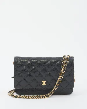 Chanel Black Caviar Leather Wallet On Chain with Gold Hardware
