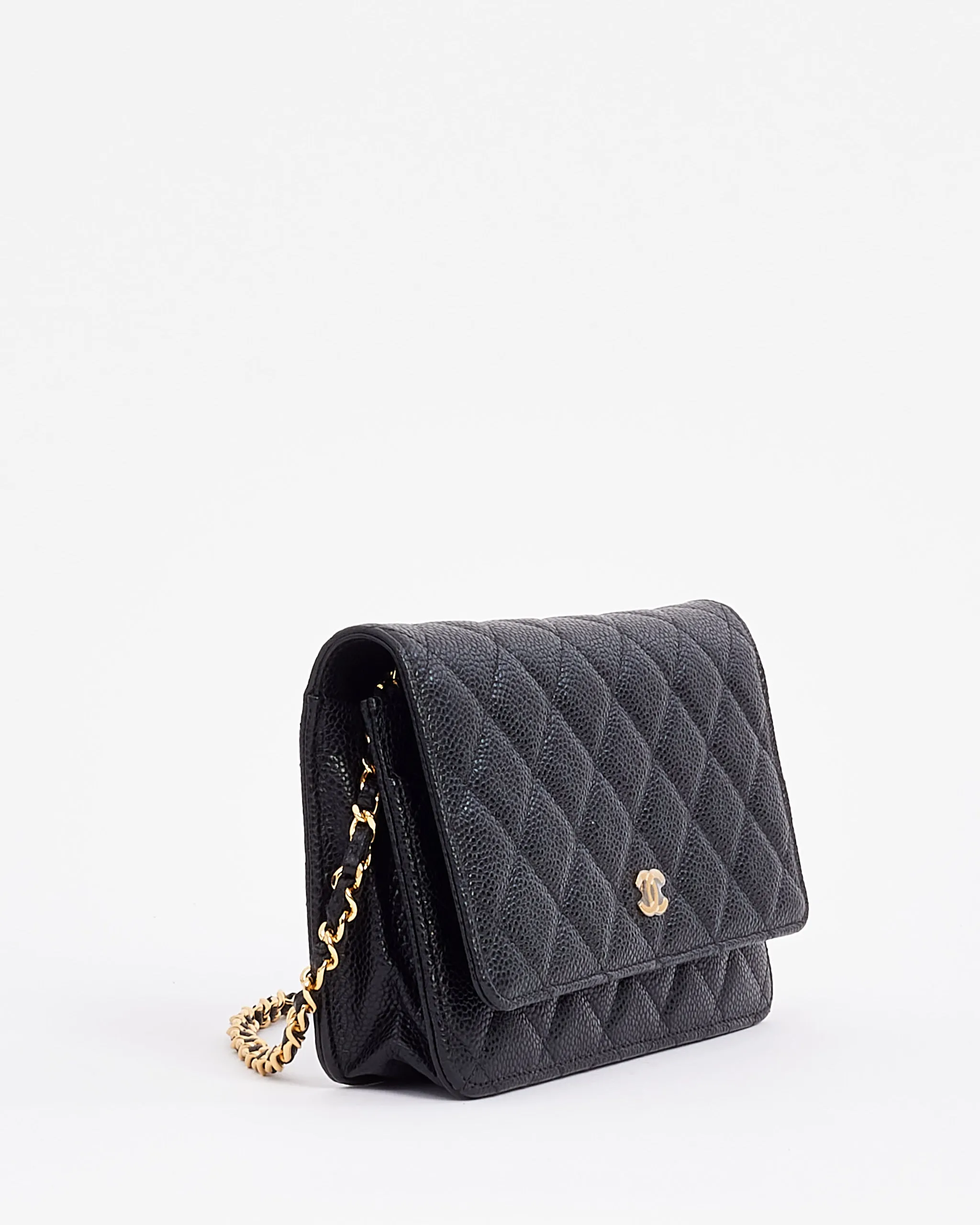 Chanel Black Caviar Leather with Gold Hardware Wallet on Chain