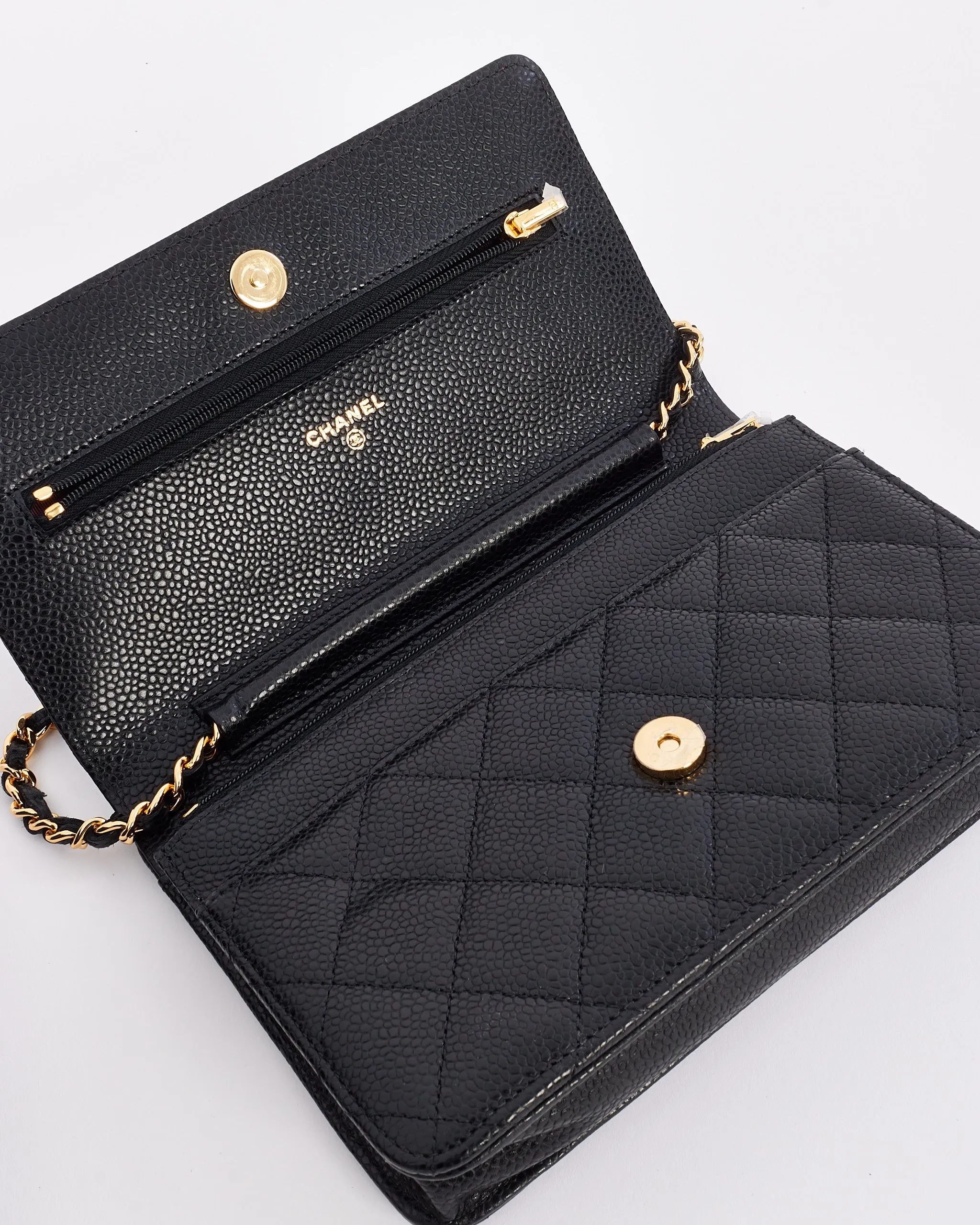 Chanel Black Caviar Leather with Gold Hardware Wallet on Chain