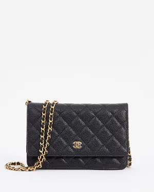 Chanel Black Caviar Leather with Gold Hardware Wallet on Chain