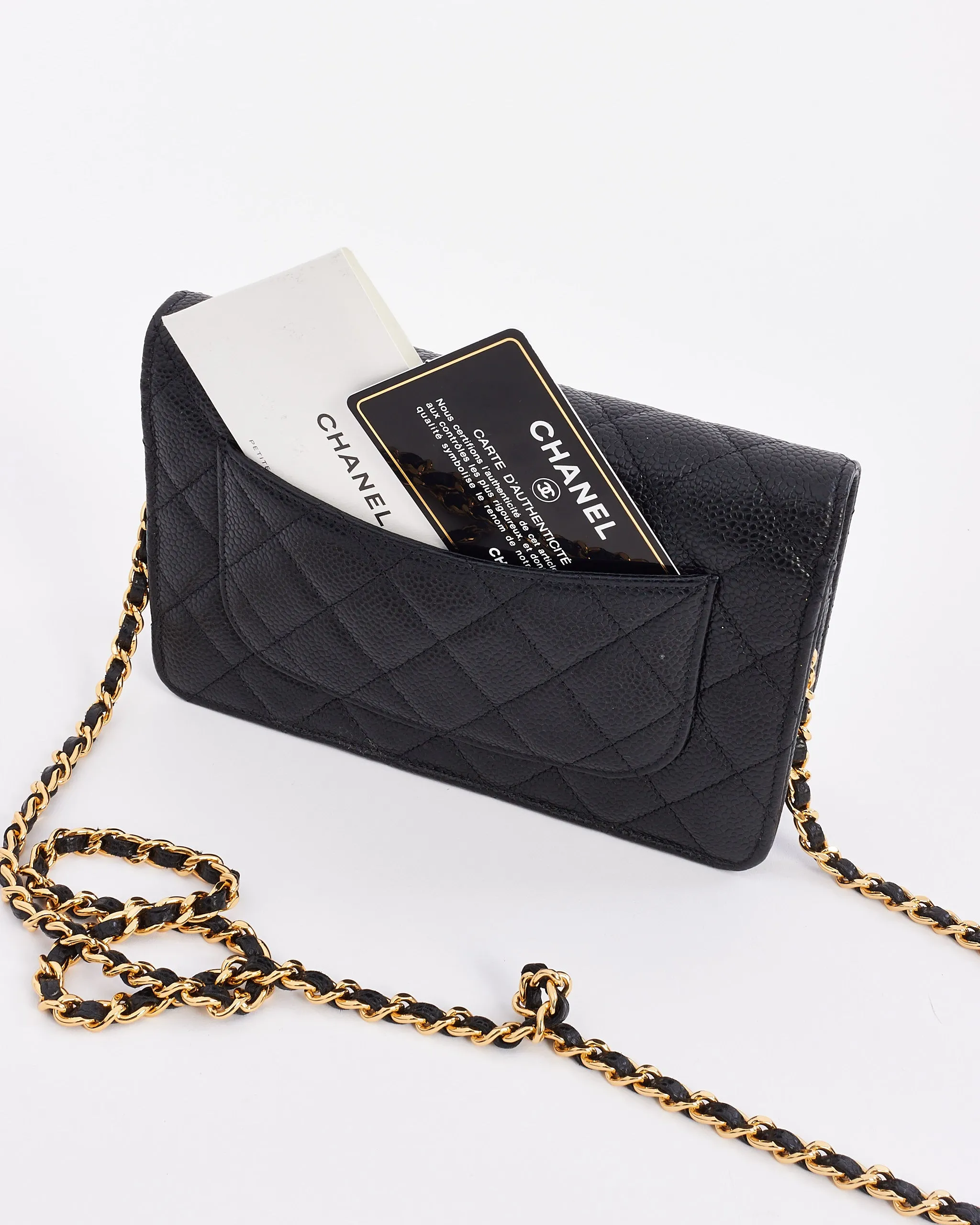 Chanel Black Caviar Leather with Gold Hardware Wallet on Chain