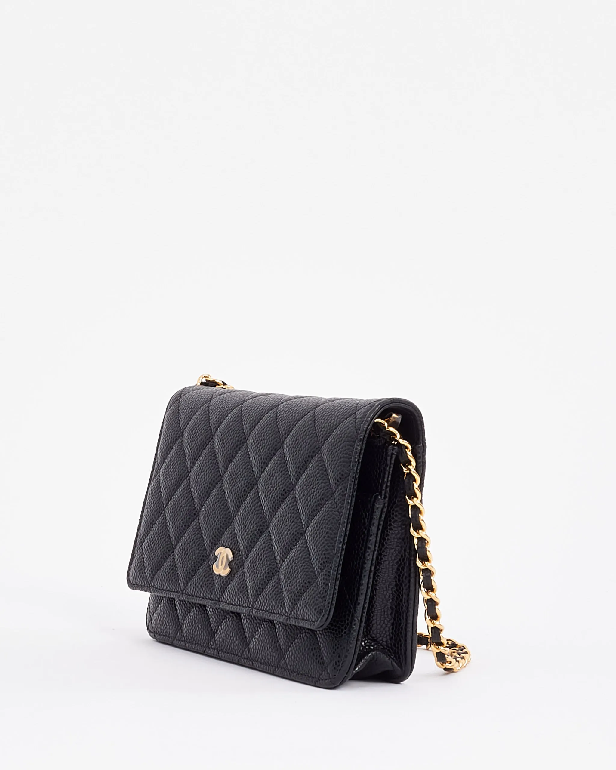 Chanel Black Caviar Leather with Gold Hardware Wallet on Chain