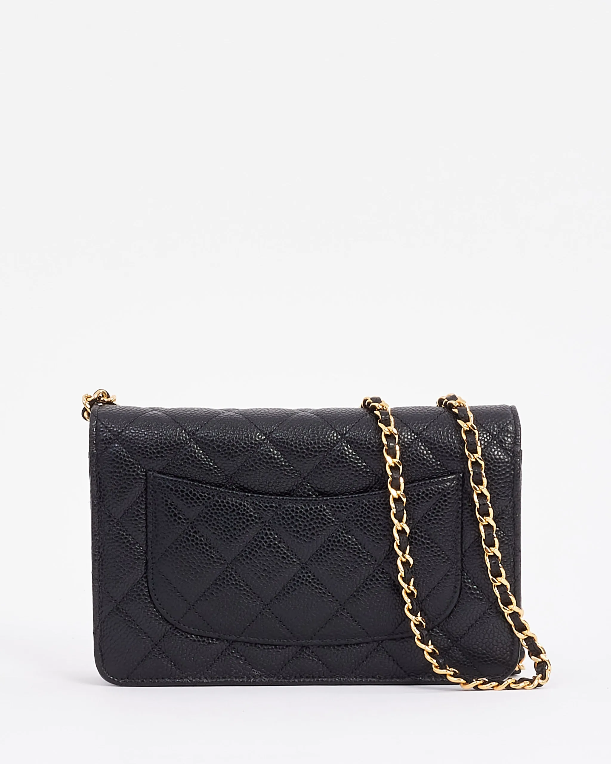 Chanel Black Caviar Leather with Gold Hardware Wallet on Chain