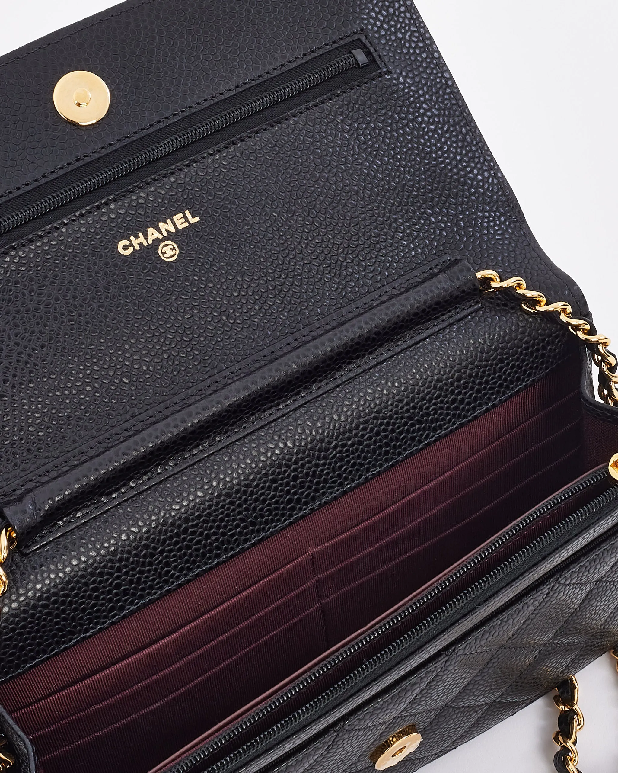 Chanel Black Caviar Leather with Gold Hardware Wallet on Chain