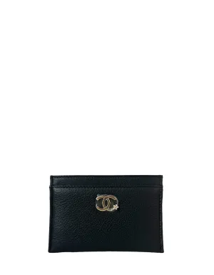 Chanel Black Goatskin CC Camellia Card Holder