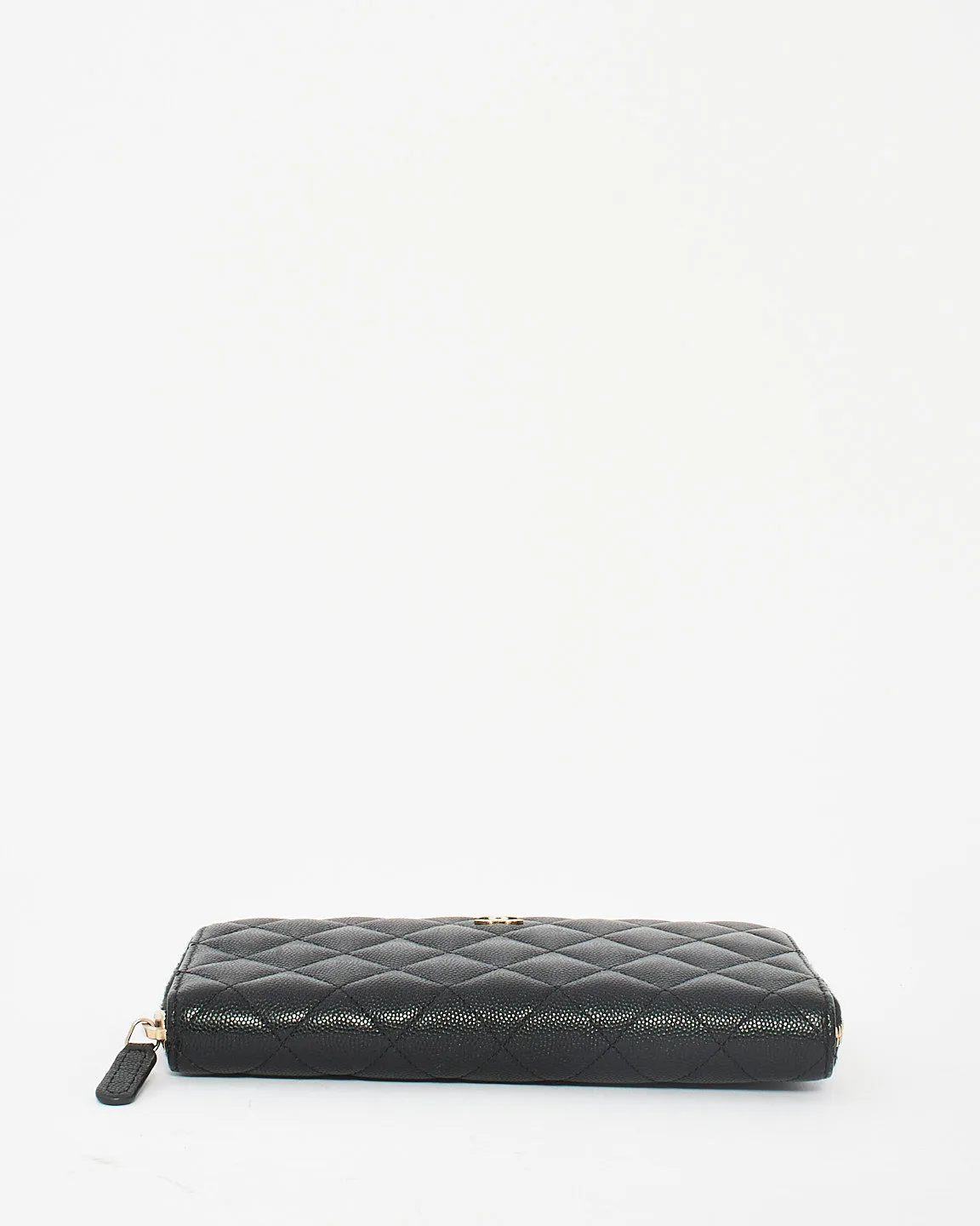Chanel Black Quilted Caviar Classic Long Zipped Wallet