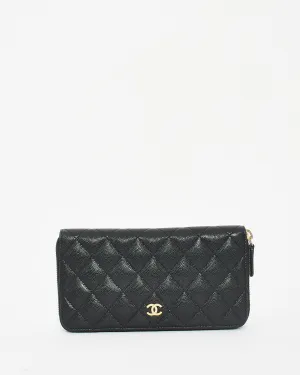 Chanel Black Quilted Caviar Classic Long Zipped Wallet