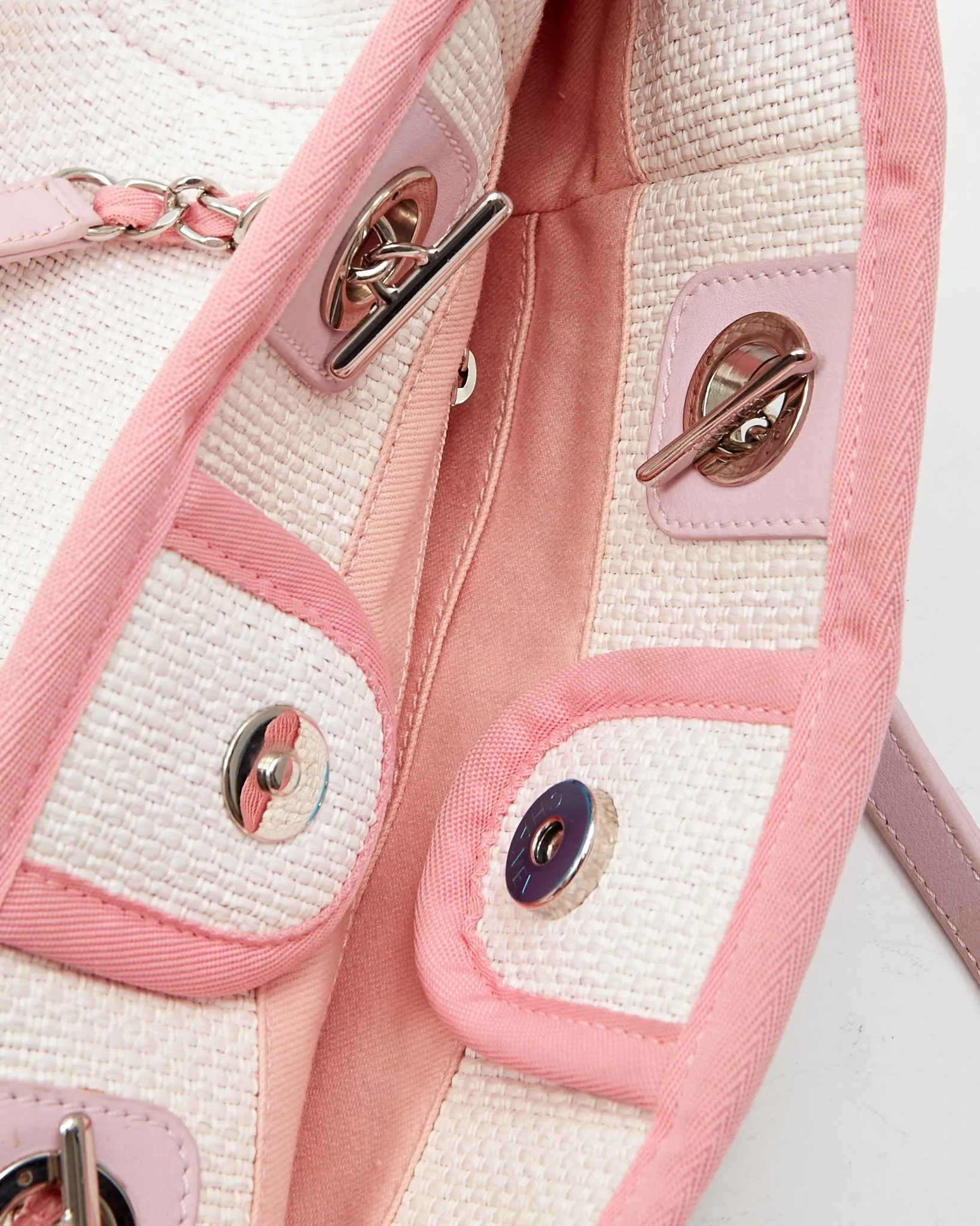 Chanel Cream & Pink Canvas Small Deauville Small Tote Bag