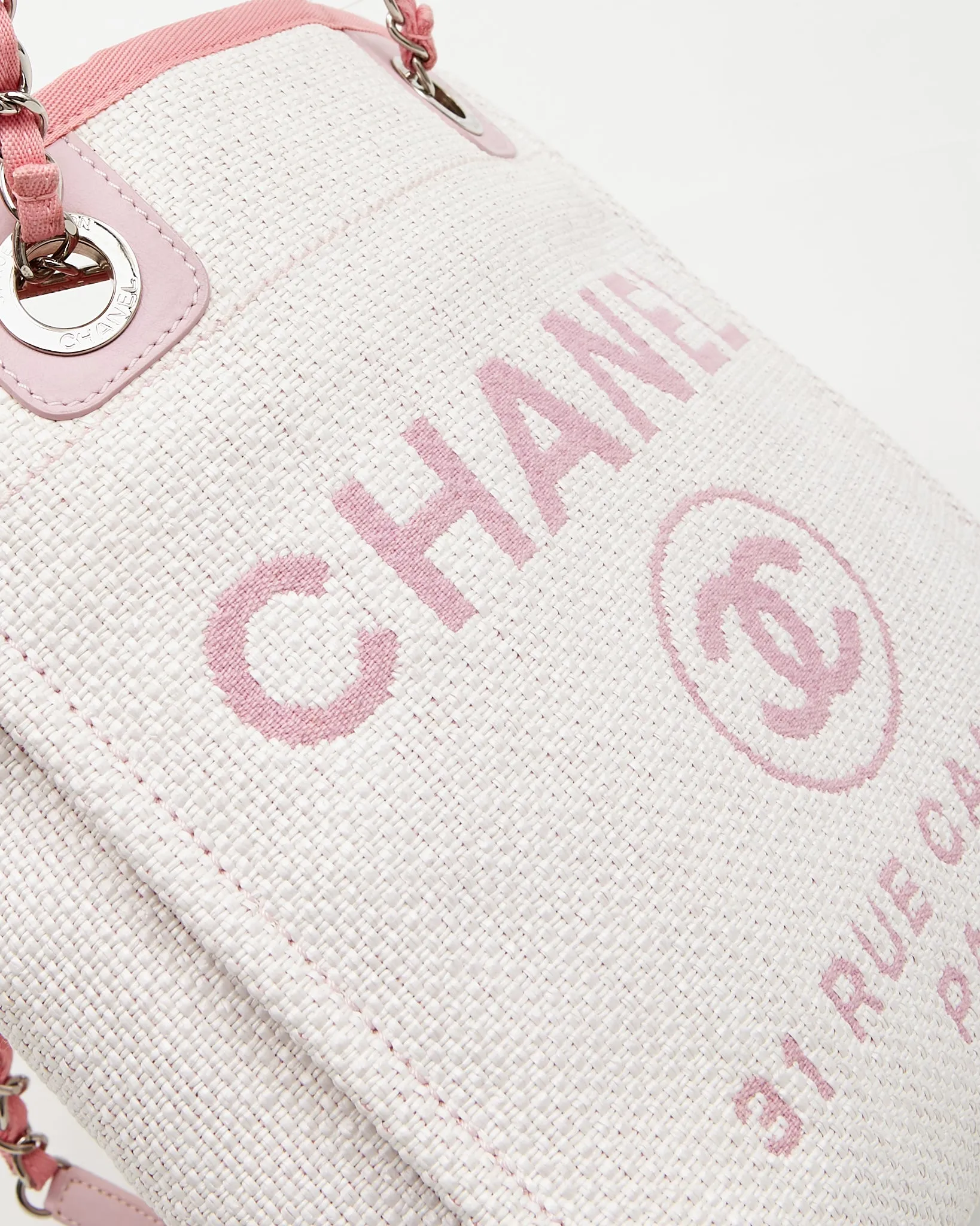Chanel Cream & Pink Canvas Small Deauville Small Tote Bag