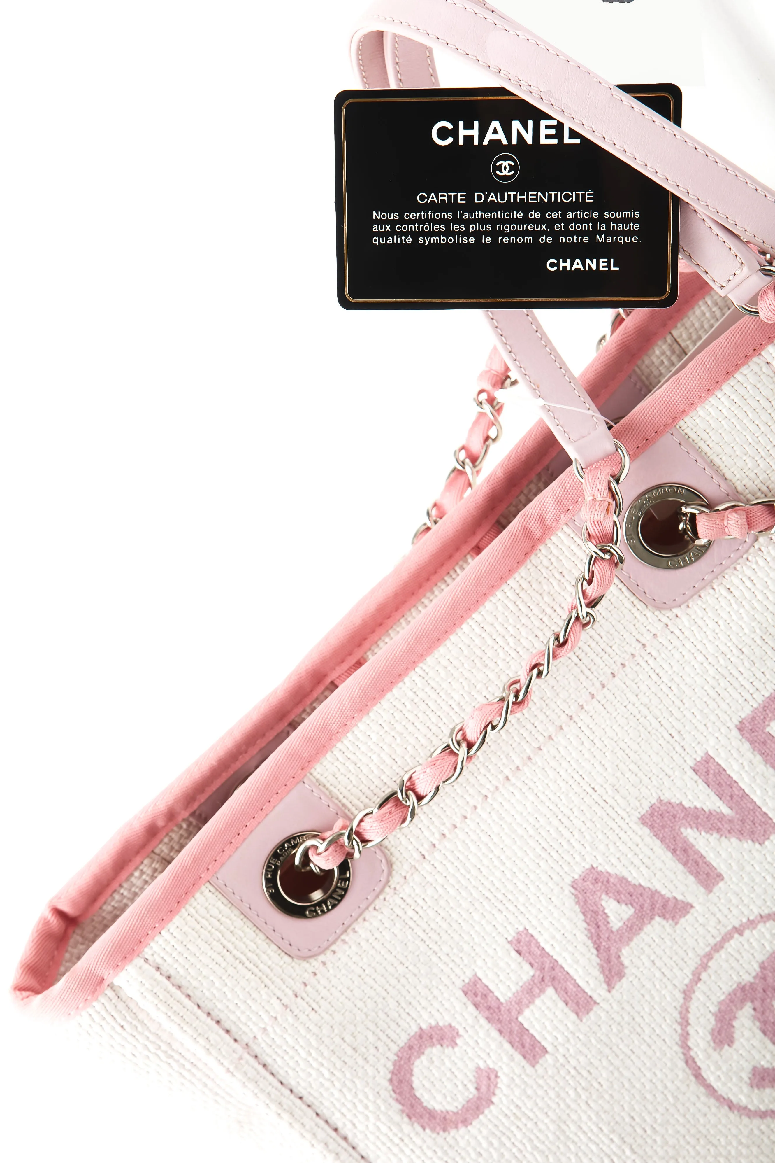 Chanel Cream & Pink Canvas Small Deauville Small Tote Bag
