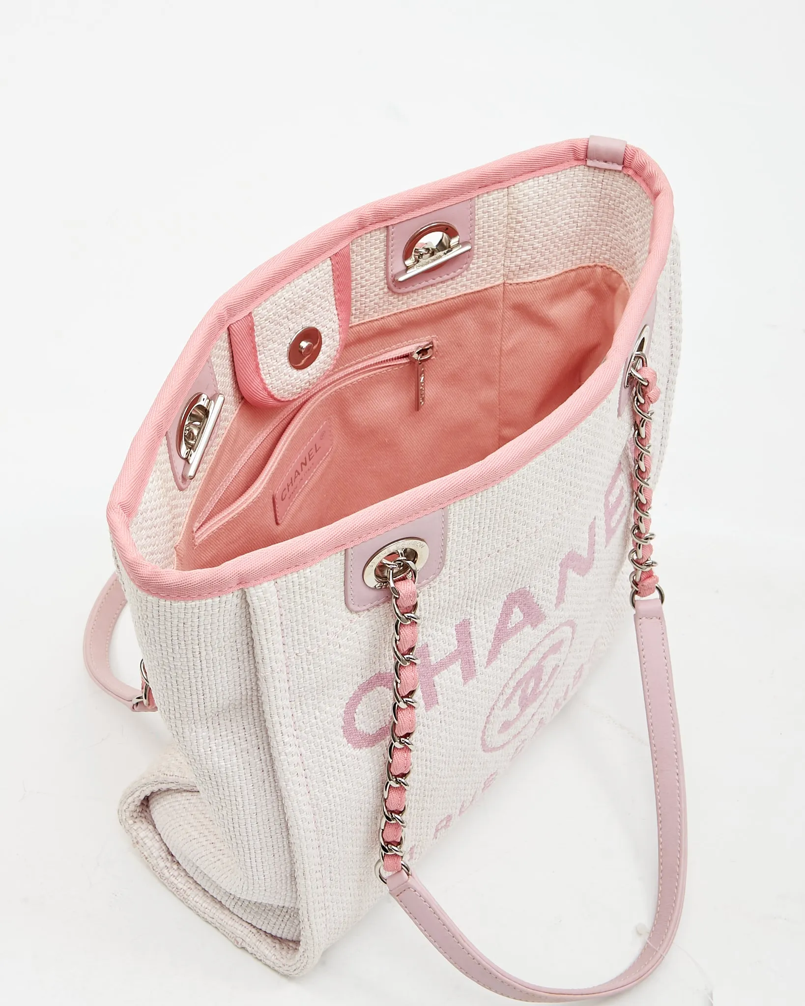 Chanel Cream & Pink Canvas Small Deauville Small Tote Bag