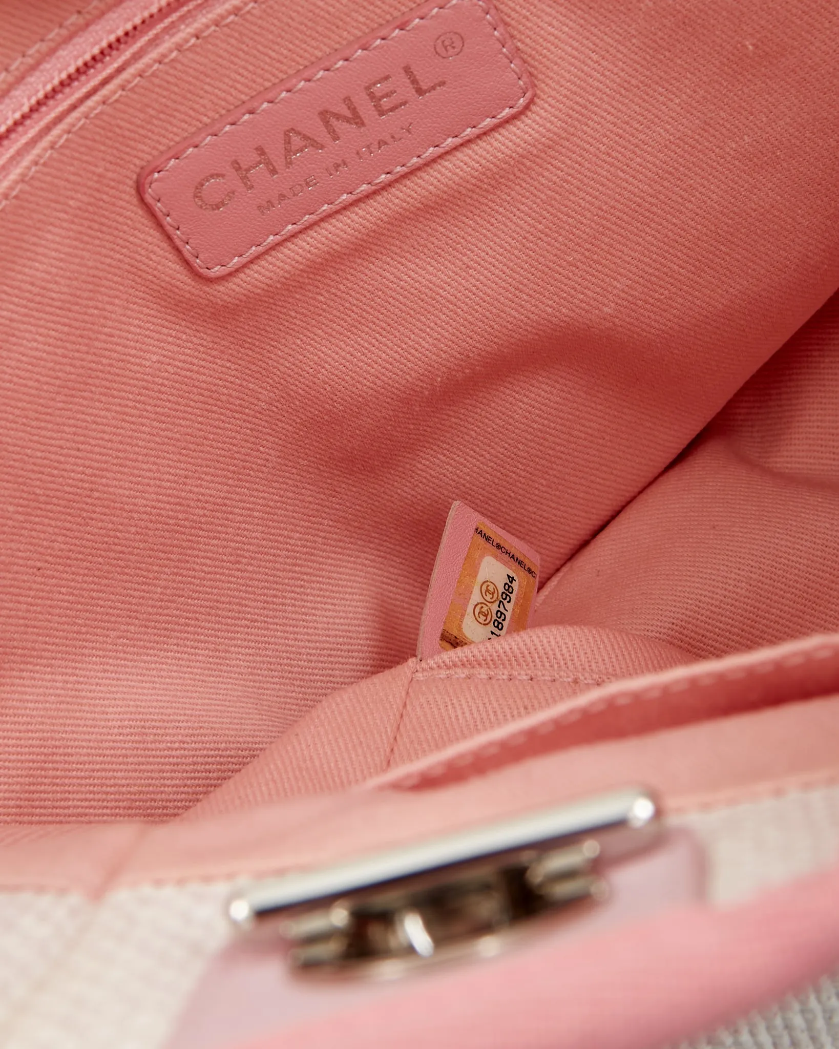 Chanel Cream & Pink Canvas Small Deauville Small Tote Bag