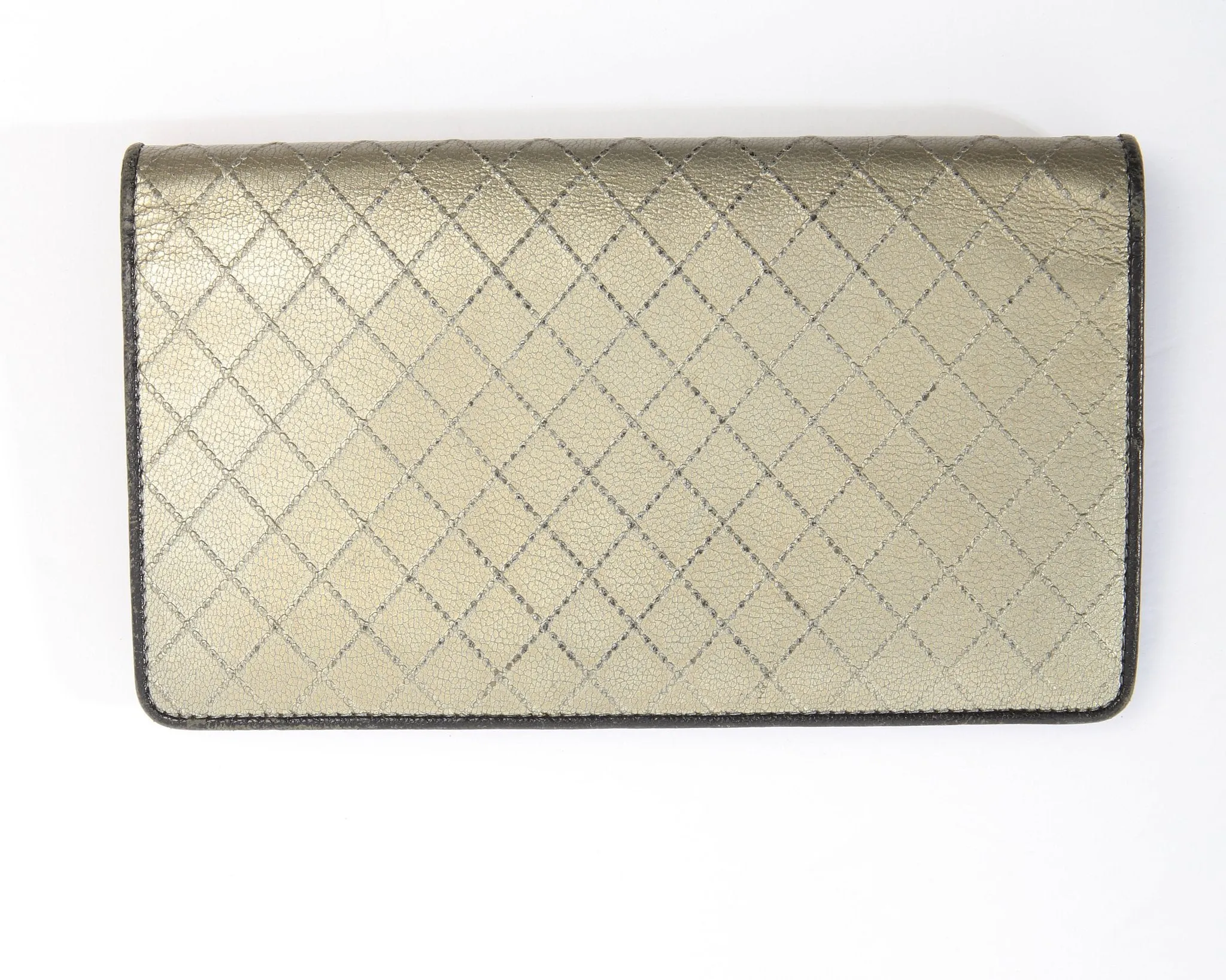 Chanel Gold Metallic Leather Quilted Flap Wallet