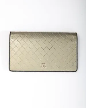 Chanel Gold Metallic Leather Quilted Flap Wallet