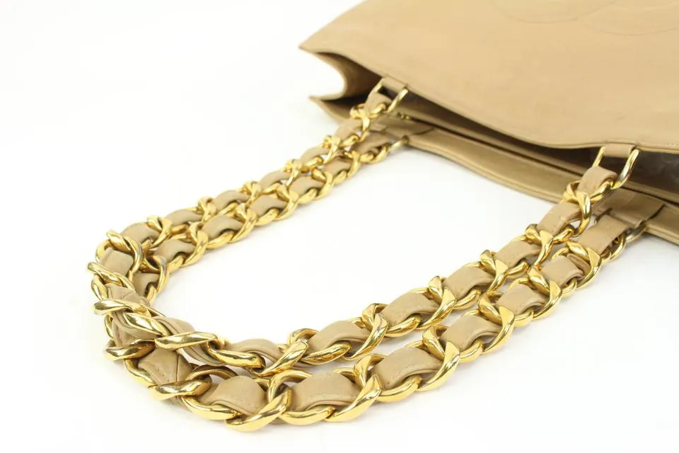 Chanel Jumbo Gold Chain Beige Lambskin Shopper Tote 58ck315s