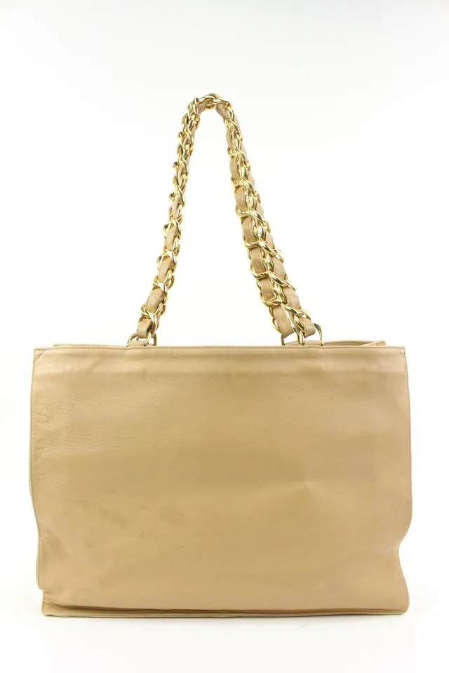 Chanel Jumbo Gold Chain Beige Lambskin Shopper Tote 58ck315s