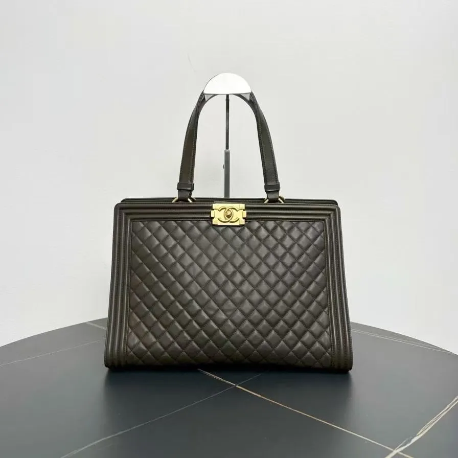 Chanel LeBoy Tote Bag in Black Leather - Preloved Chanel Designer Tote