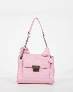 Chanel Pink Crinkled Leather 2003 Flower & Heart Shoulder Bag
