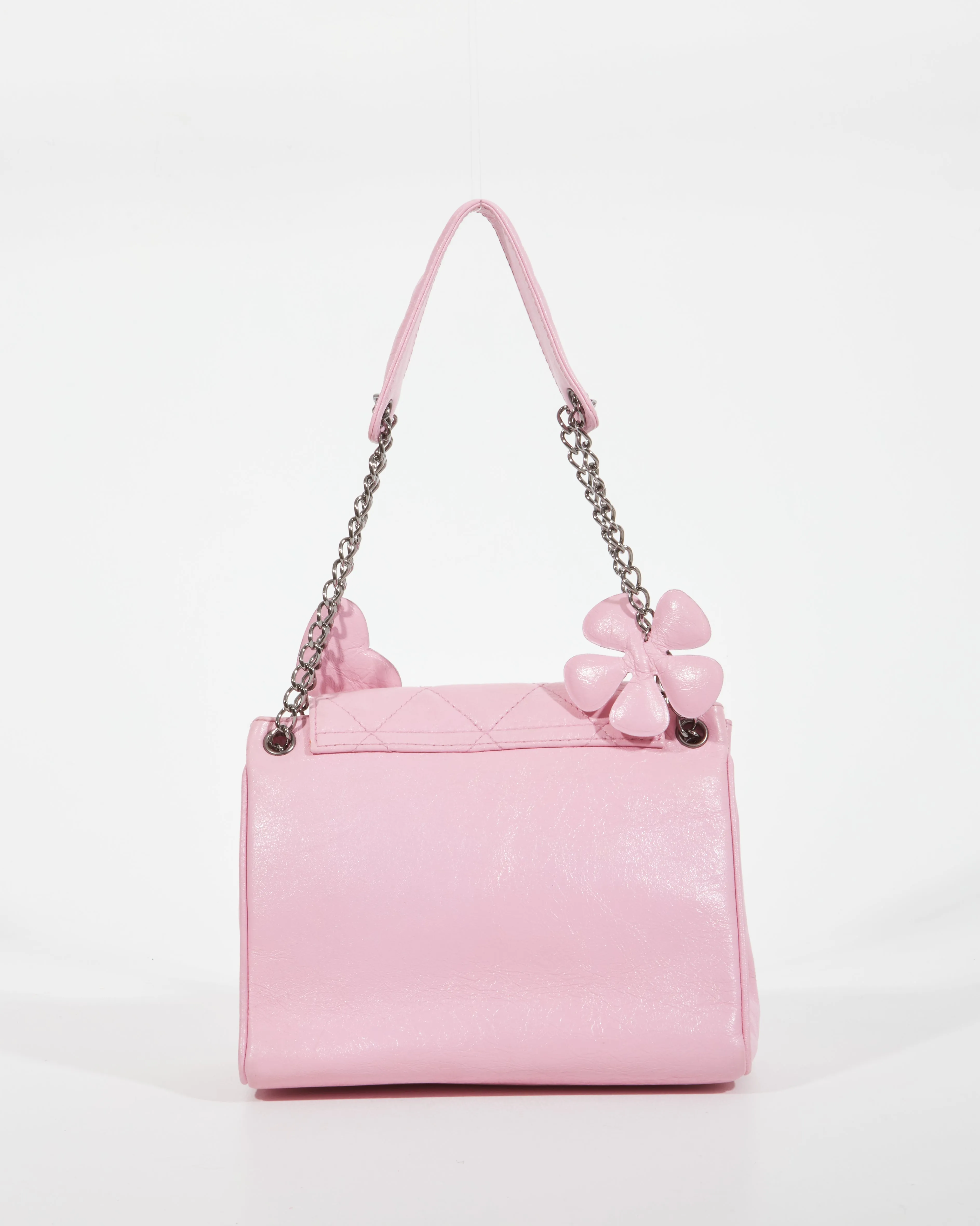 Chanel Pink Crinkled Leather 2003 Flower & Heart Shoulder Bag