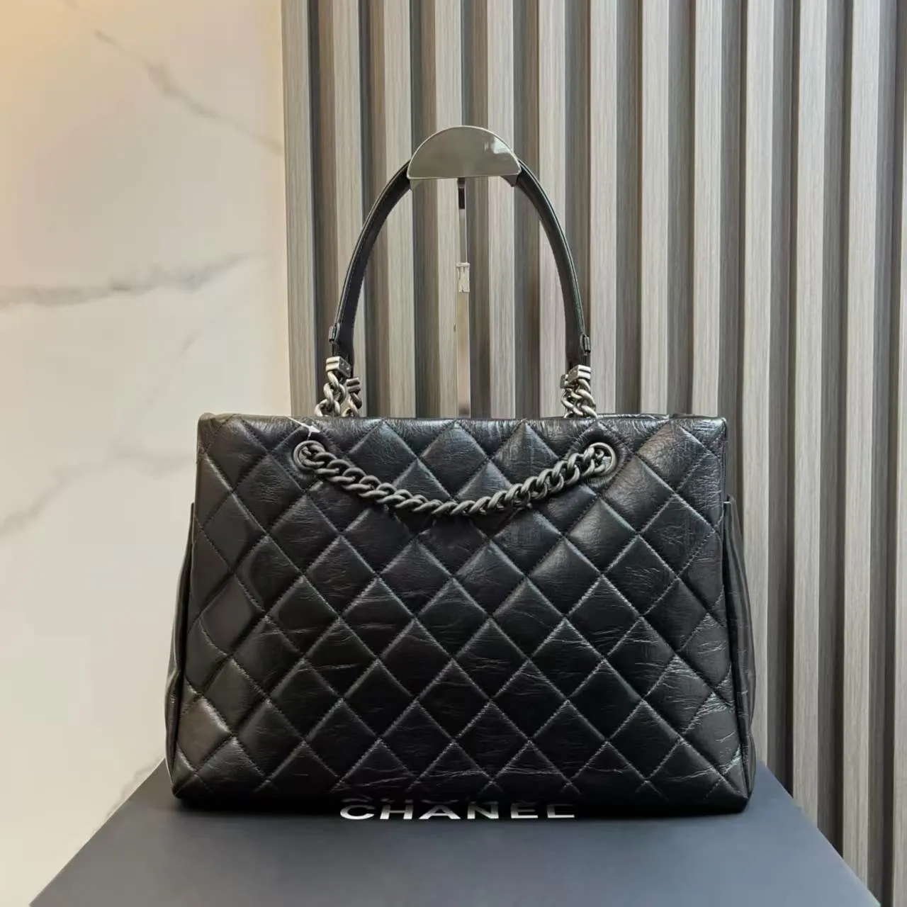 Chanel Quilted Black Leather Tote Bag 2012