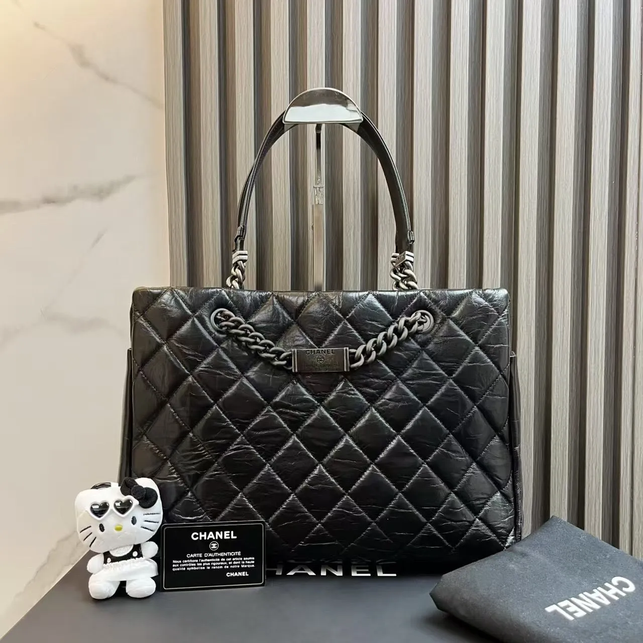 Chanel Quilted Black Leather Tote Bag 2012