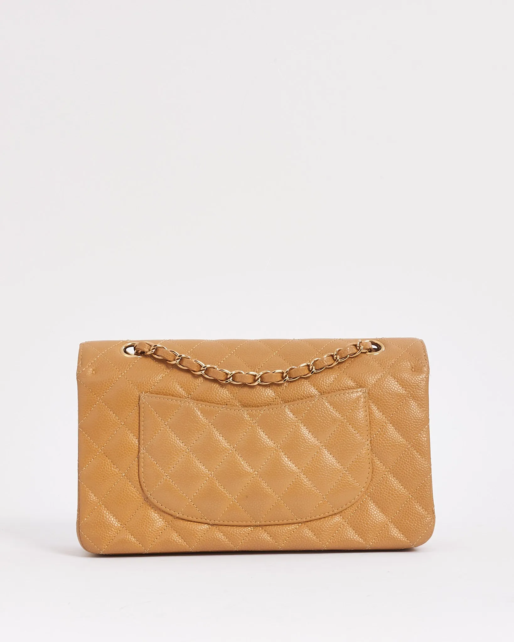 Chanel Vintage Beige Caviar Classic Double Flap Bag with Gold Hardware
