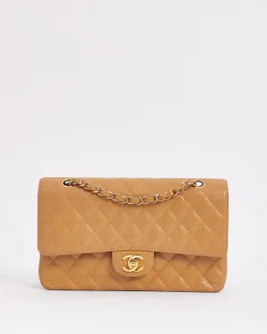 Chanel Vintage Beige Caviar Classic Double Flap Bag with Gold Hardware