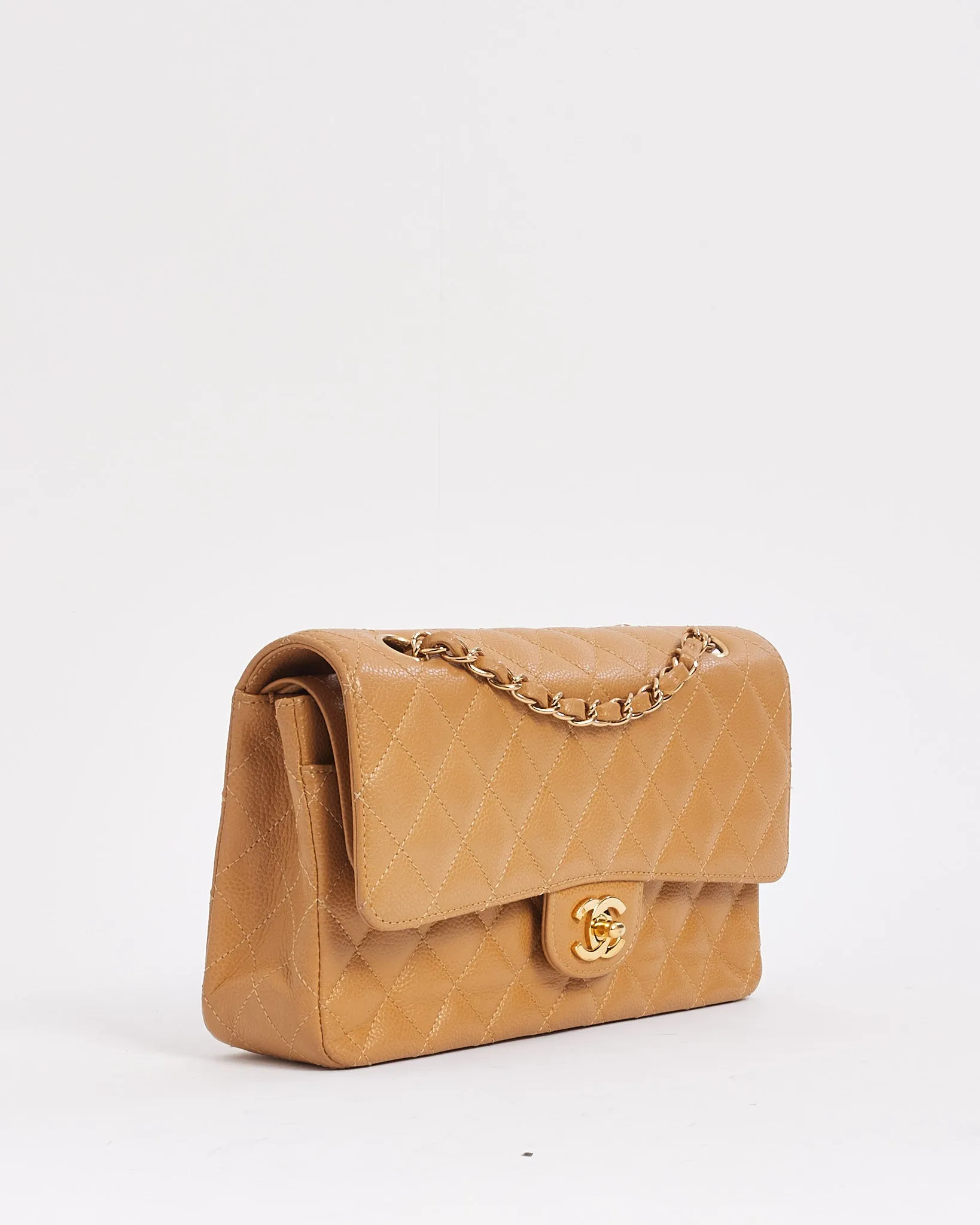 Chanel Vintage Beige Caviar Classic Double Flap Bag with Gold Hardware