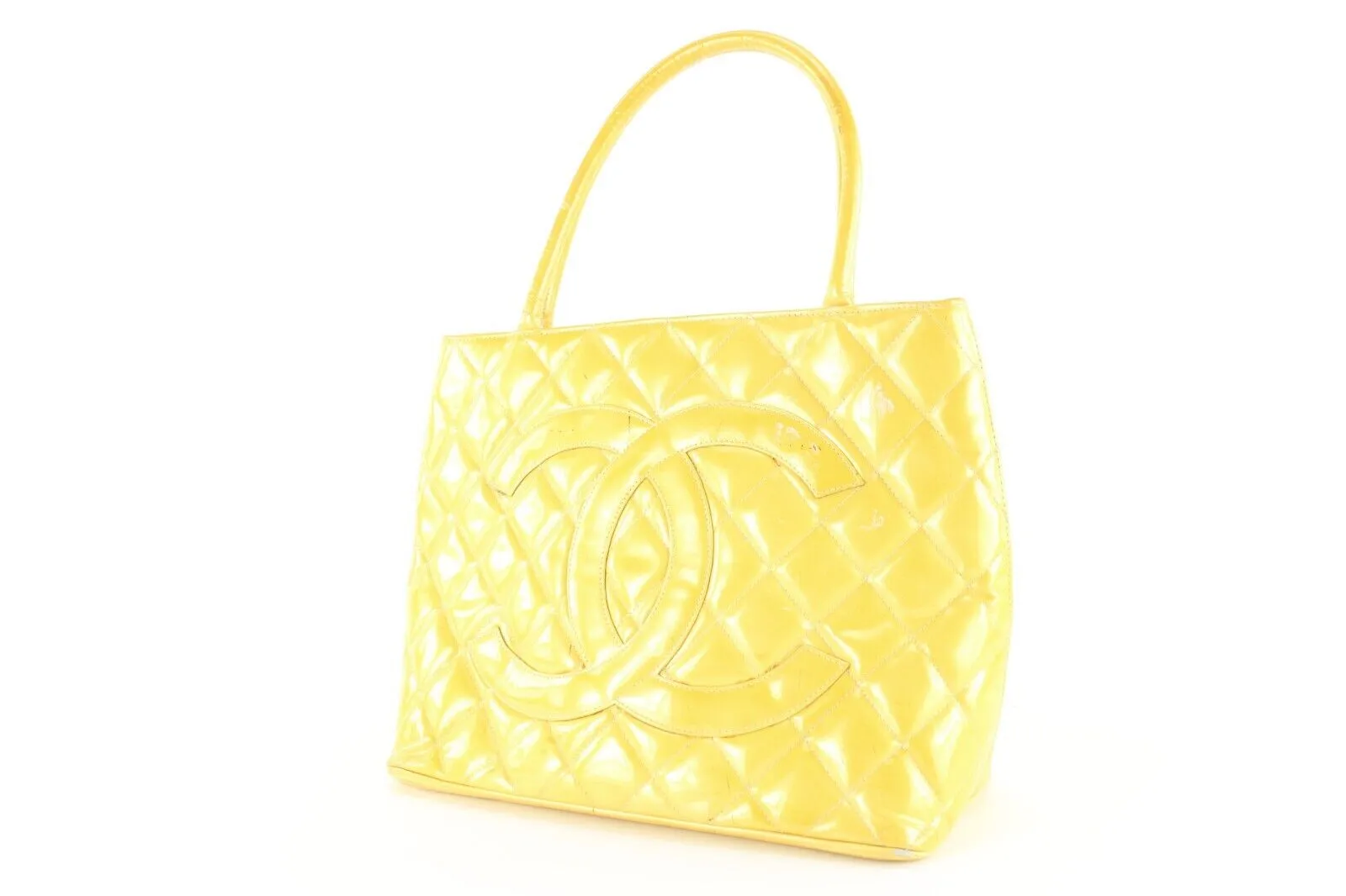 Chanel Yellow Quilted Patent Zip Tote Bag 1CK1108