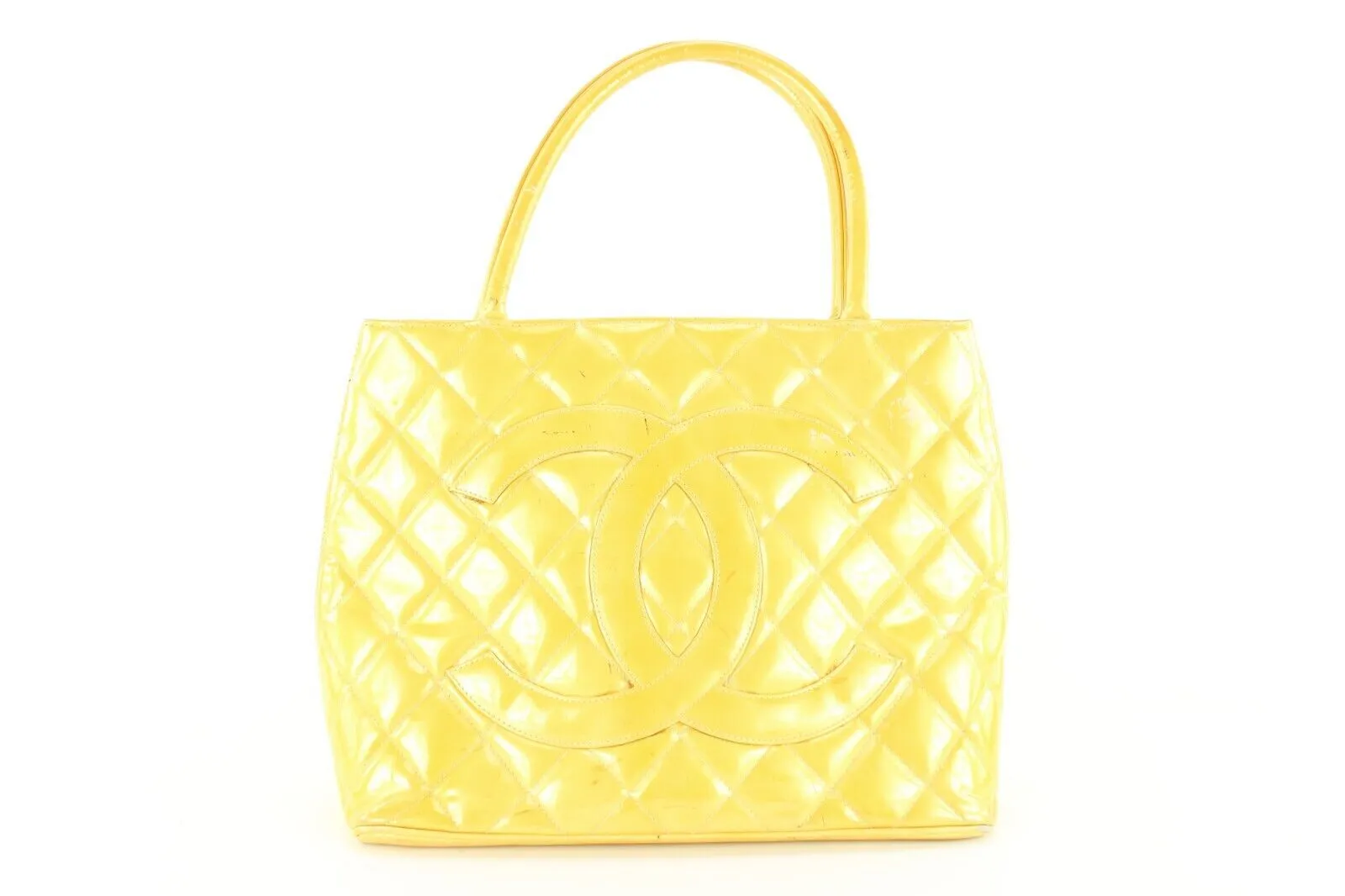 Chanel Yellow Quilted Patent Zip Tote Bag 1CK1108
