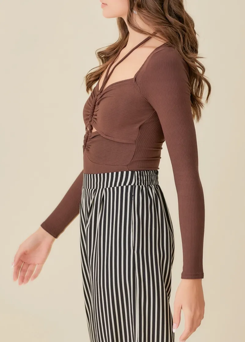 Chest Cut Out Rib Knit Bodysuit