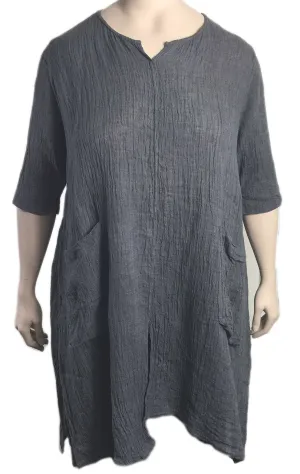 Cheyenne Crinkle Linen Split Neck Tunic