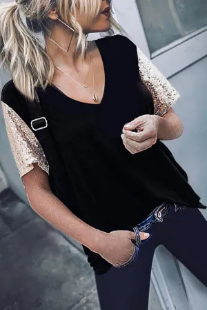 Chicindress Bling Patchwork Black T-shirt