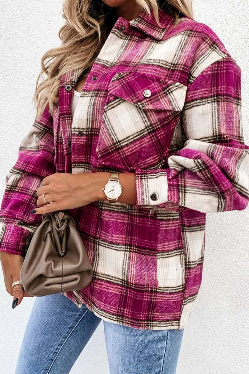 Chicindress Casual Loose Retro Plaid Stitching Shirt Jacket(3 Colors)