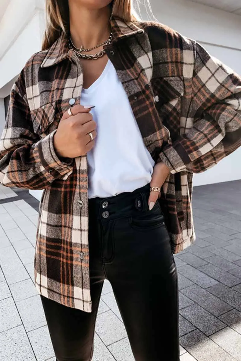 Chicindress Casual Loose Retro Plaid Stitching Shirt Jacket(3 Colors)