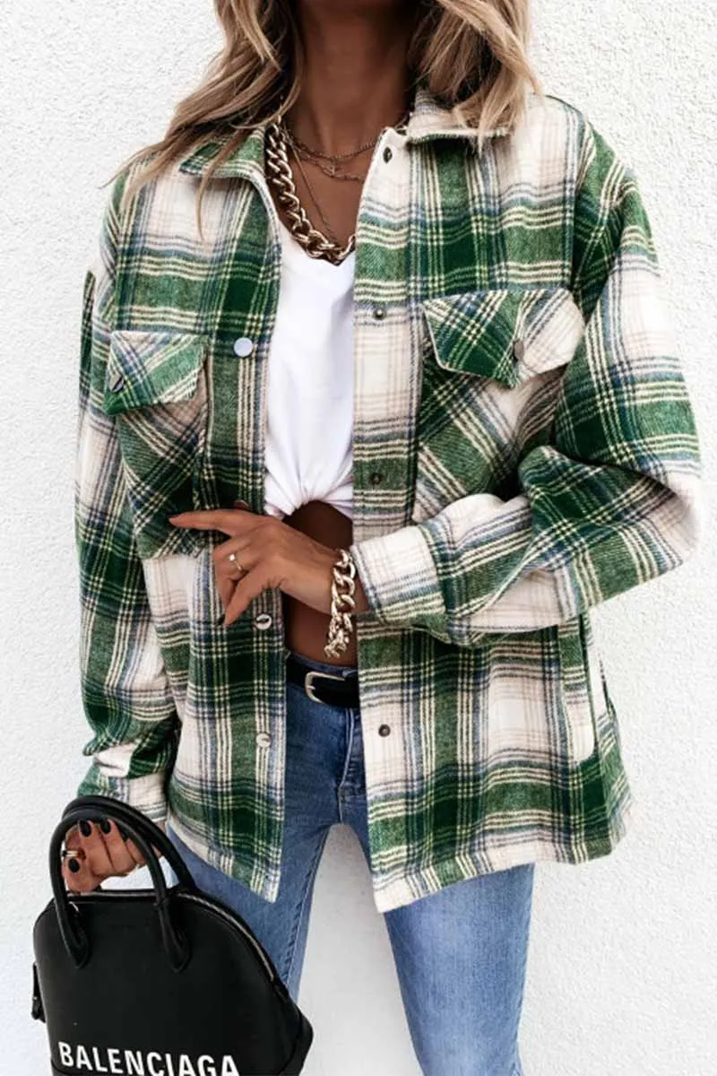Chicindress Casual Loose Retro Plaid Stitching Shirt Jacket(3 Colors)
