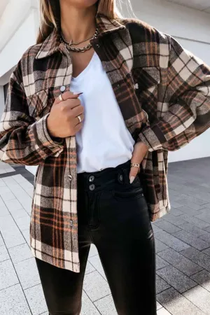 Chicindress Casual Loose Retro Plaid Stitching Shirt Jacket(3 Colors)