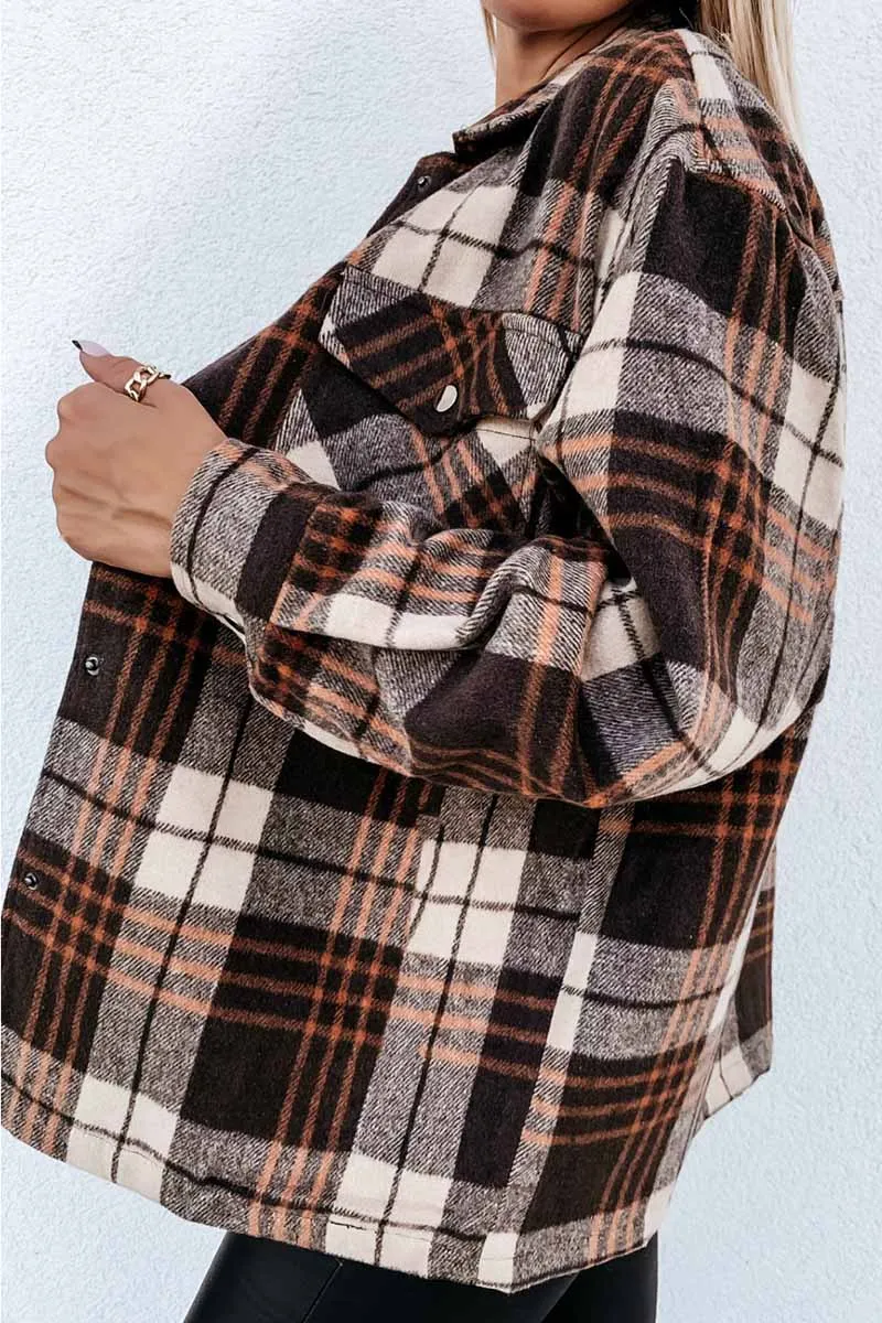 Chicindress Casual Loose Retro Plaid Stitching Shirt Jacket(3 Colors)