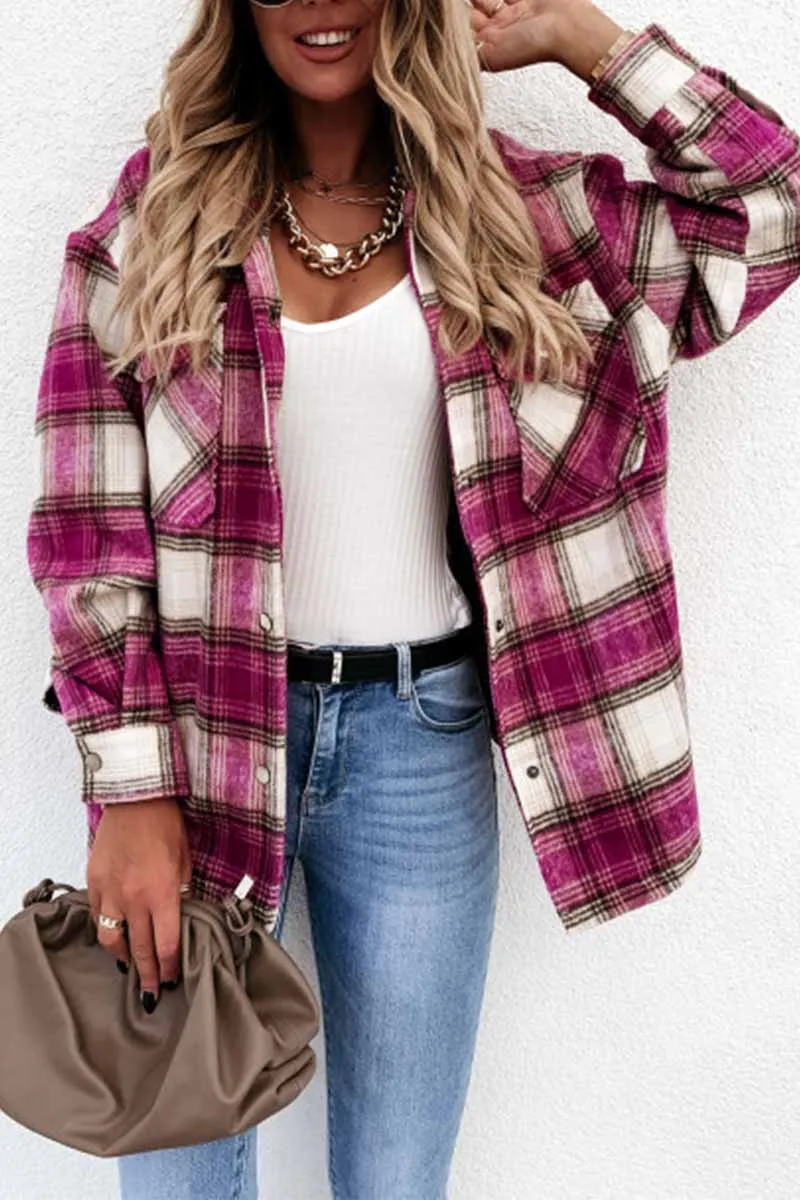 Chicindress Casual Loose Retro Plaid Stitching Shirt Jacket(3 Colors)