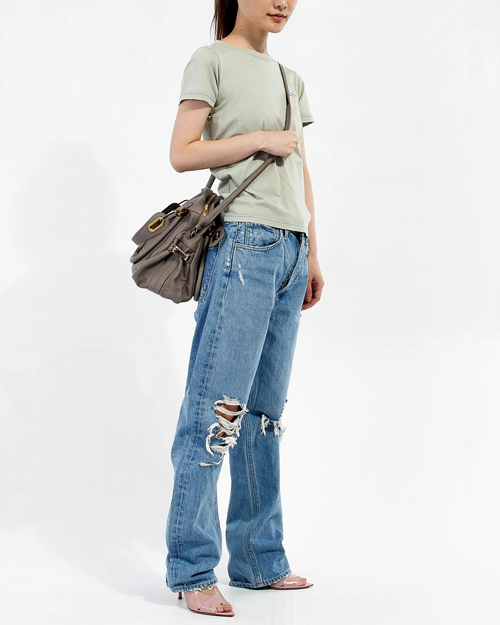 Chloé Grey Leather Medium Paraty Shoulder Bag
