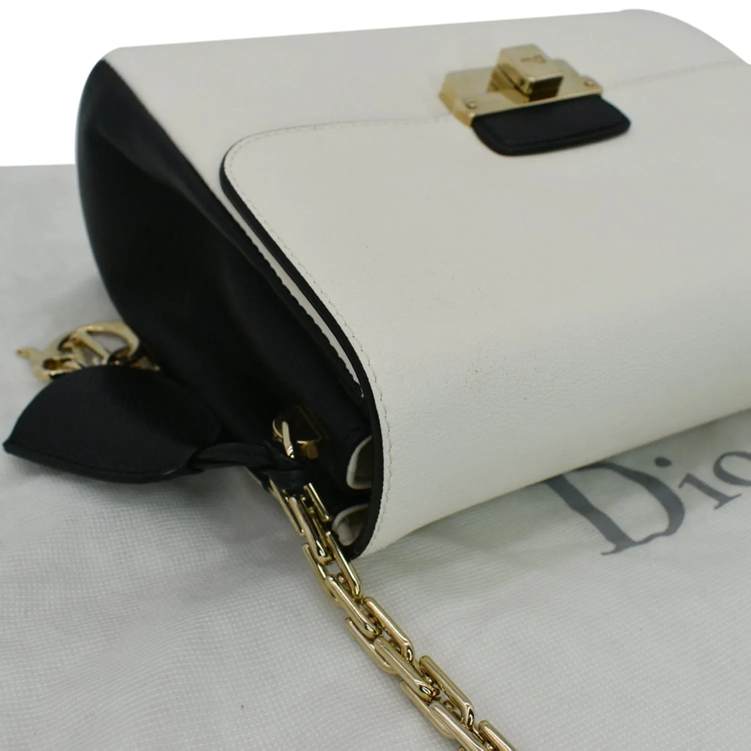 CHRISTIAN DIOR Diorling Medium Leather Shoulder Bag White/Black