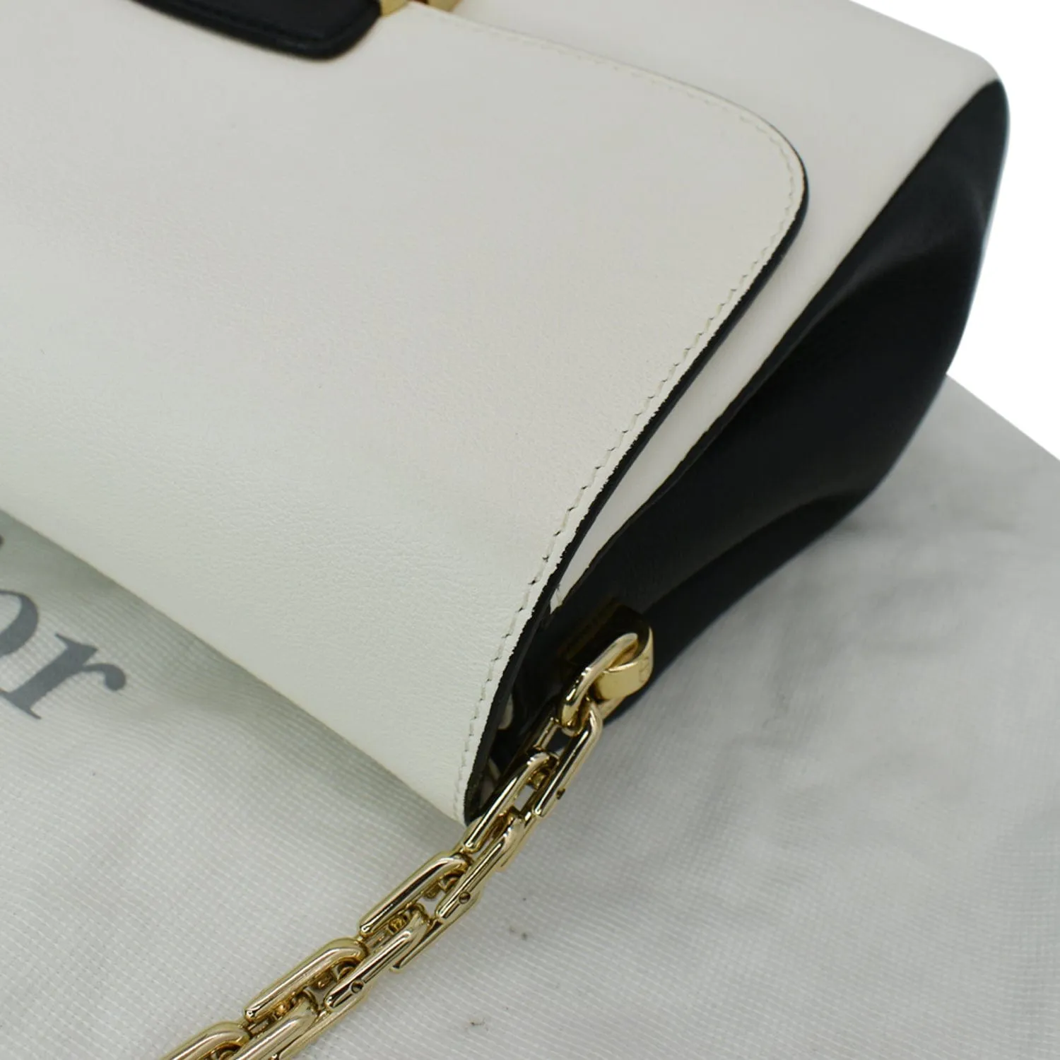 CHRISTIAN DIOR Diorling Medium Leather Shoulder Bag White/Black