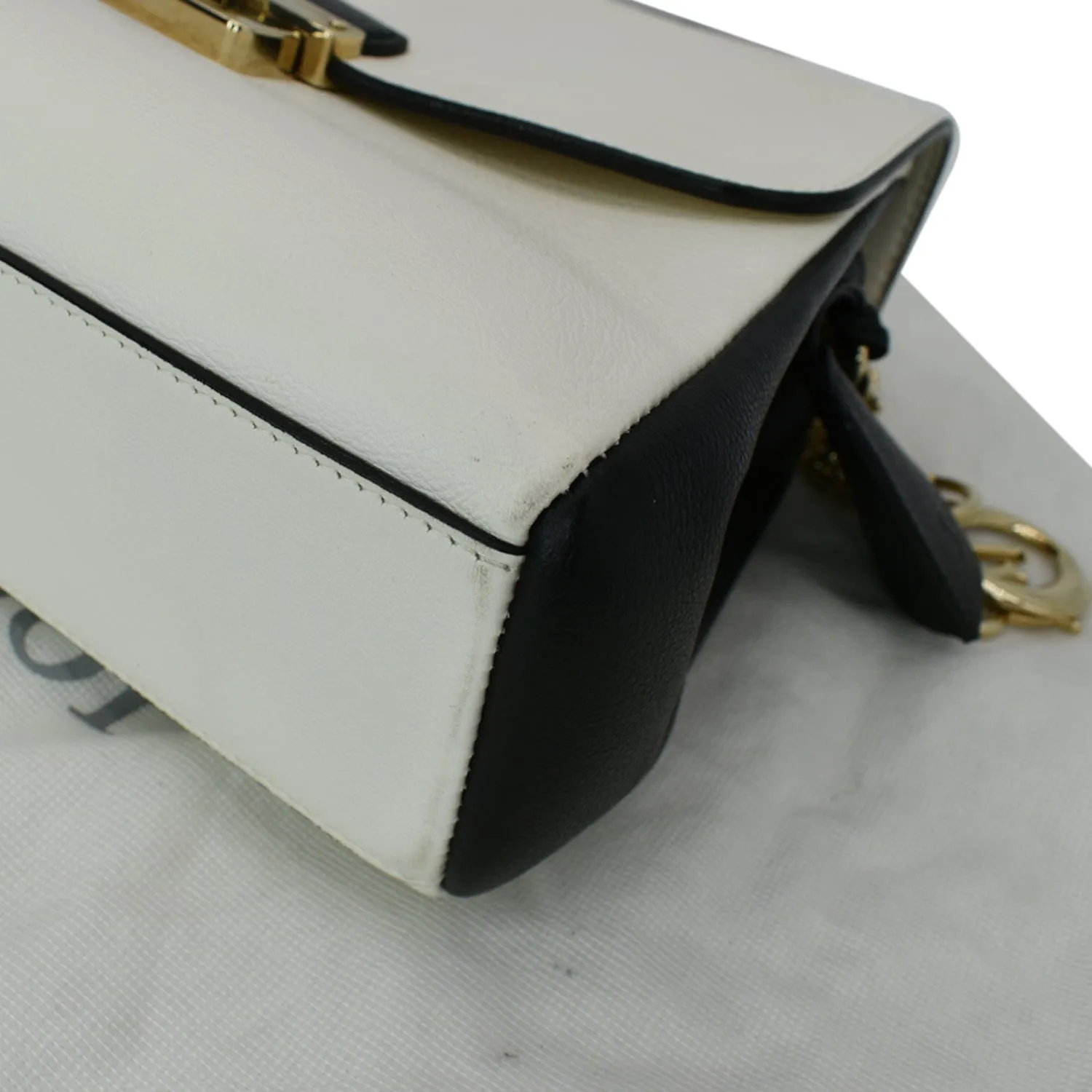 CHRISTIAN DIOR Diorling Medium Leather Shoulder Bag White/Black